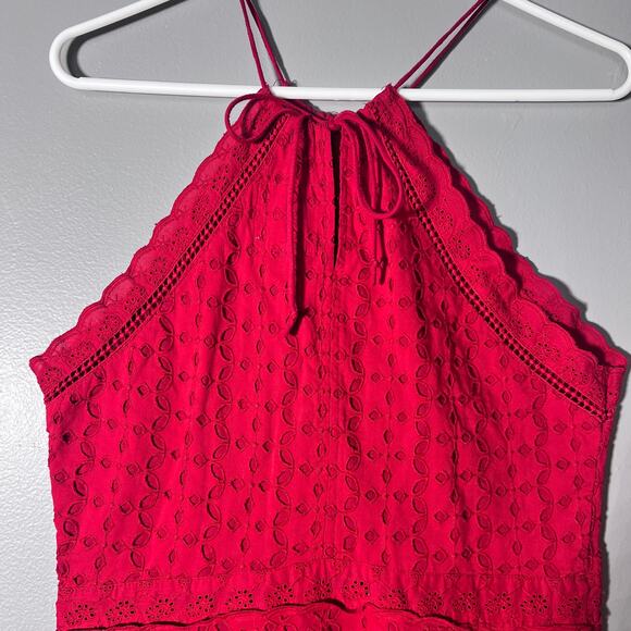 Superdry Red Halter Neck Skater Dress Lace w/ pockets Fit Flare Size 8 Christmas - Picture 8 of 10